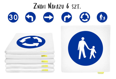 Poduszki kwadratowe ekoskóra Znaki drogowe NAKAZU 6 szt.