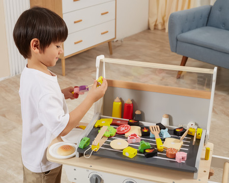 VIGA Duży Drewniany Grill dla Dzieci + 47  Akcesoriów