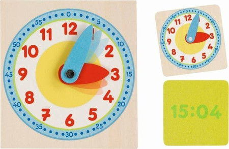 Drewniany zegar do nauki czasu w pudełku 58445-Goki, zabawki rozwojowe