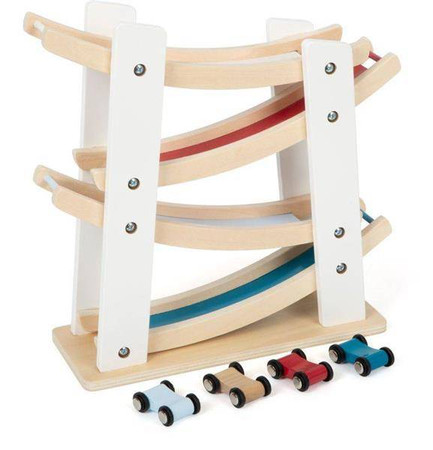 Drewniany tor dla samochodów zjeżdżalnia white 11873-Small foot, zabawy z autkami