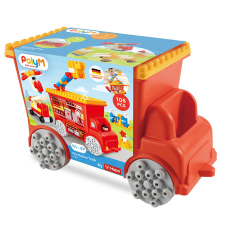 Klocki konstrukcyjne w aucie, Straz pożarna, 106 el., 18m+, PolyM