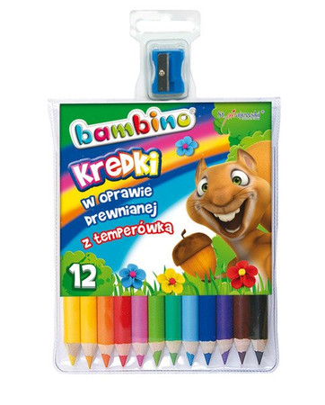 Kredki Bambino w drewnianej oprawie z temperówką 12 kolorów