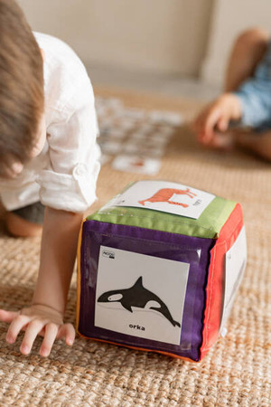 Zestaw Kostka Edukacyjna z kieszeniami + 78 kart zwierzęta