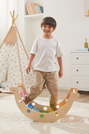 VIGA Drewniany Bujak Mostek 2w1 Huśtawka Tęczowa