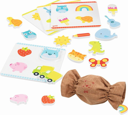 Edukacyjna gra drewniana rozpoznawanie kształtów przez dotyk Goki