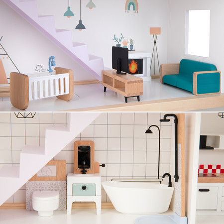 TOOKY TOY Duży Drewniany Domek dla Lalek + Figurki FSC