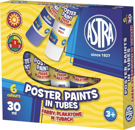 Farby plakatowe w tubach 6 kolorów po 30 ml Astra