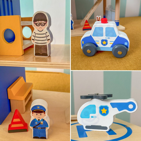 VIGA Drewniany Komisariat Policji Radiowóz 3 poziomy 14 el