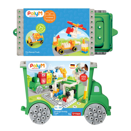 Klocki konstrukcyjne w aucie, Śmieciarka, 100 el., 18m+, PolyM