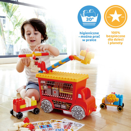 Klocki konstrukcyjne w aucie, Straz pożarna, 106 el., 18m+, PolyM