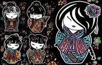 Notatnik Welwetowy A5 Laleczki Kokeshi