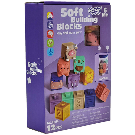 WOOPIE Klocki Sensoryczne Układanka do Ściskania Dźwięk Nauka Liczenia 12 el.