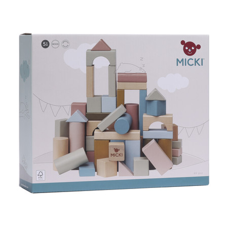 Klocki pastelowe drewniane dla dzieci 60 sztuk zestaw klocków, Micki