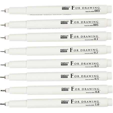 Cienkopisy kreślarskie Czarne 8 szt.