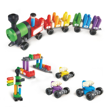 Klocki konstrukcyjne, tęczowy pociąg do liczenia, 63 el., 2+, PolyM
