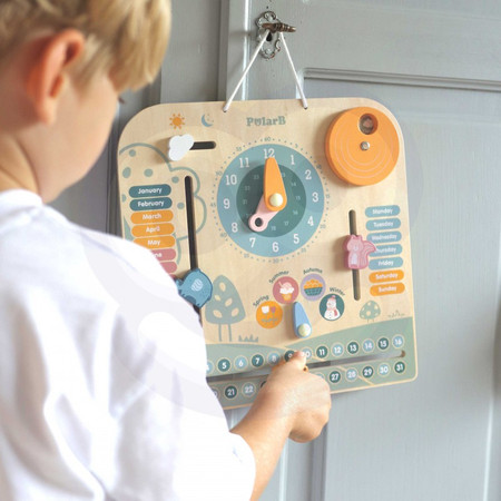 Kalendarz drewniany dla dzieci w angielskiej wersji językowej