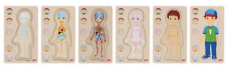 Drewniana układanka anatomia ciała chłopiec Goki 57361