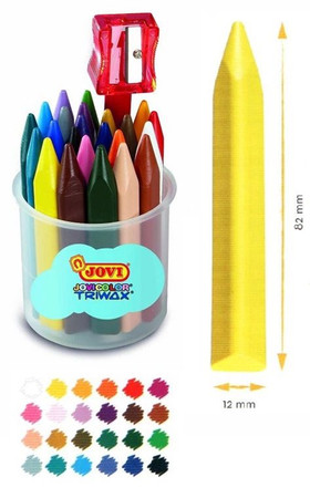 Kredki woskowe 24 kolory trójkątne JOVI Triwax + temperowka
