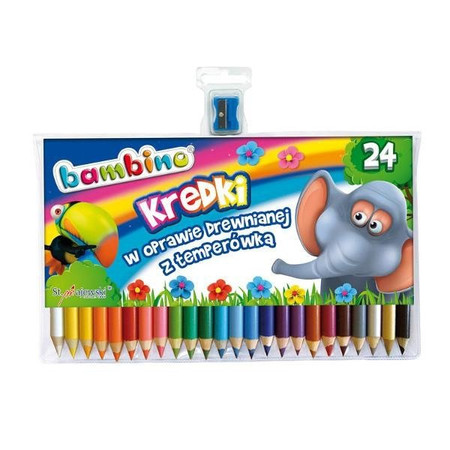 Kredki Bambino w oprawie drewnianej z temperówką 24 kolory