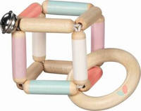 Elastyczna drewniana grzechotka z dzwoneczkiem pastelowa bryła Goki