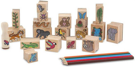 Zestaw drewnianych pieczątek Las Deszczowy 12423-Melissa & Doug, stempelki