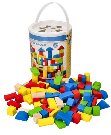 Klocki drewniane w wiaderku z sorterem 100 szt