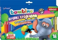 Kredki Bambino w drewnianej oprawie trójkątne z temperówką 18 kolorów