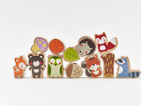 CLASSIC WORLD Drewniane Klocki do Nawlekania Zwięrzęta Leśne 13 el.