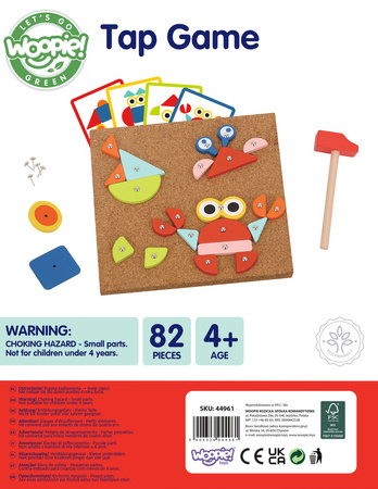 WOOPIE GREEN Drewniana Przybijanka z Młotkiem Układanka 20 wzorów 82 el. Certyfikat FSC