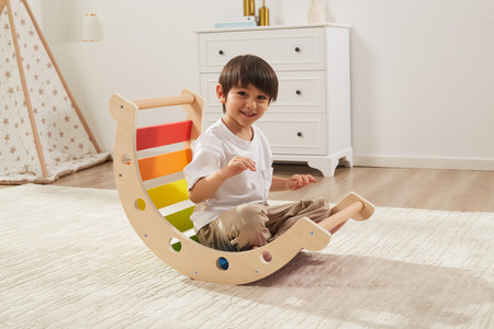 VIGA Drewniany Bujak Mostek 2w1 Huśtawka Tęczowa