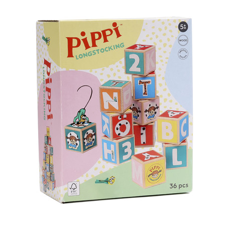 Klocki drewniane literki i cyferki dla dzieci, zestaw klocków, nauka, Pippi
