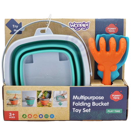 WOOPIE Zestaw Wiaderko Składane z Grabkami Łopatką Niebieskie