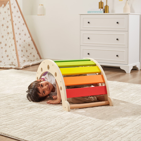 VIGA Drewniany Bujak Mostek 2w1 Huśtawka Tęczowa