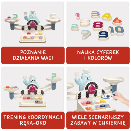 Zabawka edukacyjna Głodny Miś Waga szalkowa Montessori - 36 mies.+ Topbright