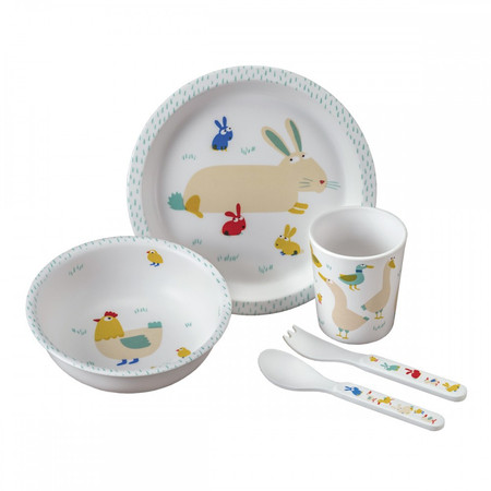 Zestaw naczyń i sztućców dla dziecka, 5 el., Farma | Maison Petit Jour®