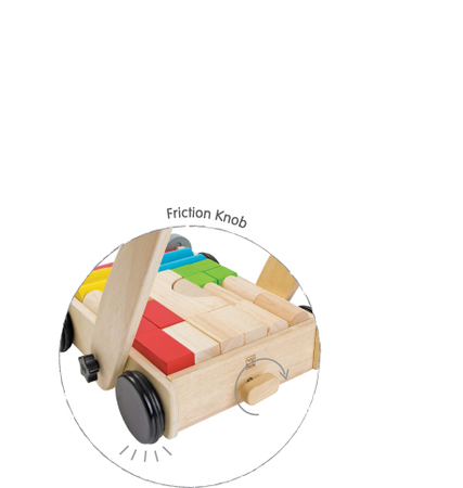 Drewniany wózek do pchania z klockami, Plan Toys®