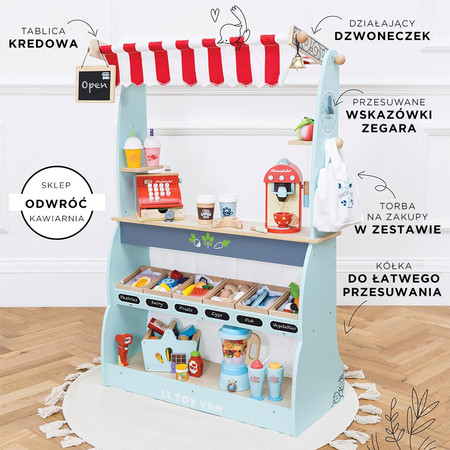 Drewniany sklep i kawiarnia dla dzieci, zabawa w odgrywanie ról, Le Toy Van