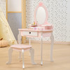 VIGA Duża Toaletka Drewniana Biało-Różowa z Lustrem i Krzesełkiem