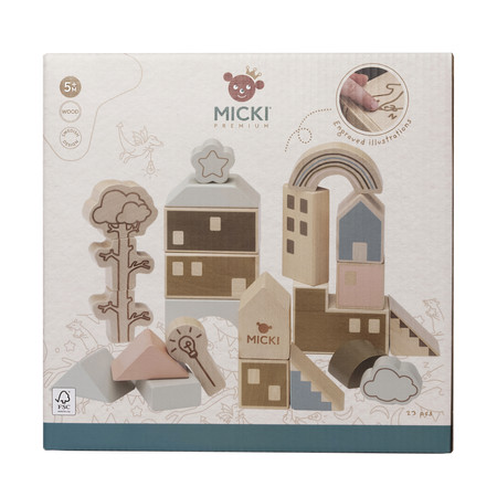 Klocki drewniane Premium zestaw Miasto, zabawa klockami, dla dzieci, Micki