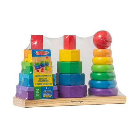 Geometryczna układanka drewniana na palikach pierścienie ośmiokąty prostokąty 21el Melissa & Doug 10567 drewniana zabawka edukacyjna