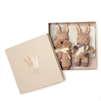 Zestaw z bawełny organicznej - grzechotka i kocyk przytulanka w ozdobnym pudełku, Taupe Bunny, ThreadBear
