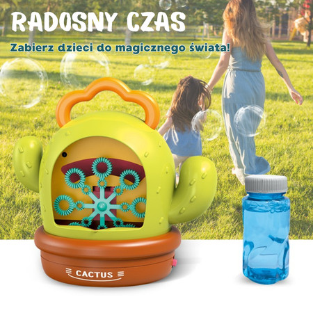 WOOPIE Elektryczna Maszyna Do Baniek Mydlanych Kaktus Efekty Dźwiękowe i Świetlne