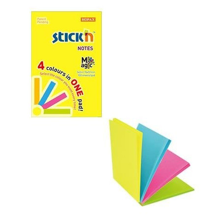 Notes Samoprzylepny Magic Pad 51x76mm, Neon Mix 100 Kart.