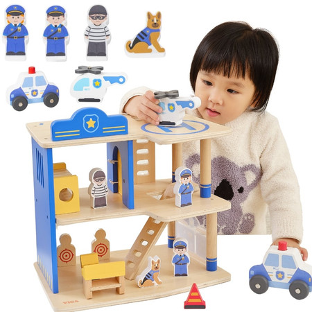 VIGA Drewniany Komisariat Policji Radiowóz 3 poziomy 14 el