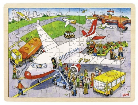 Podróż samolotem - puzzle drewniane, 96 el., 57544-goki, puzzle dla dzieci