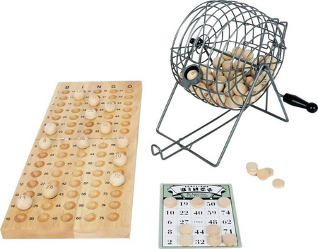 Bingo MAXI z drewnianymi kuleczkami i metalowym bębnem