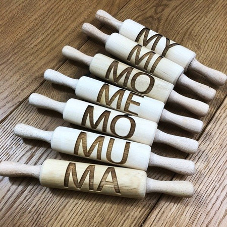 Drewniane mini wałki do ciasta z sylabami (Ma, Me, Mi, Mo, Mu, My, Mó)