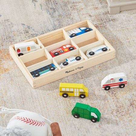 Drewniane autka pojazdy miejskie 9szt. Melissa and Doug 13170-MD