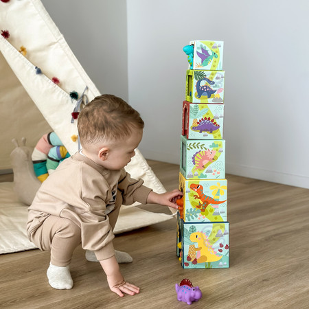 TOOKY TOY Drewniane Klocki Układanka Edukacyjna + 6 Figurek do zabawy 12 el.