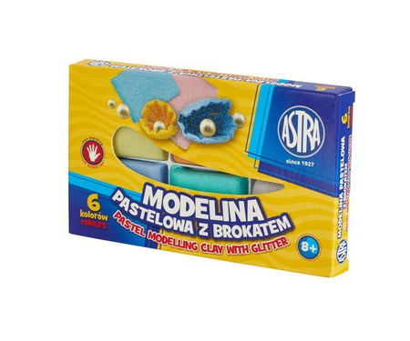 Modelina pastelowa z brokatem 6 kolorów Astra